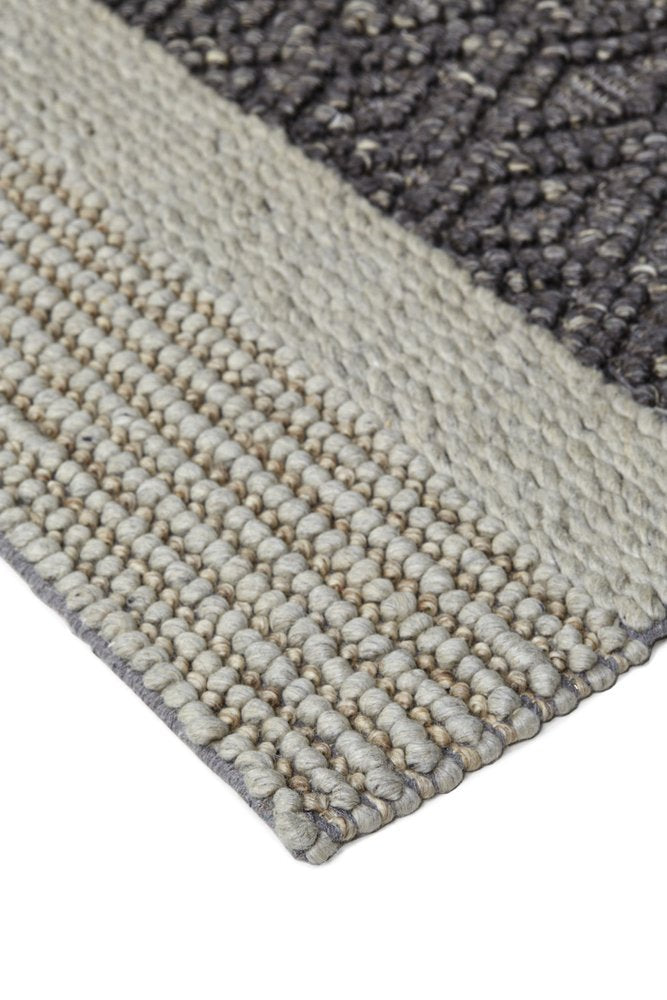 10' X 13' Gray Black And Taupe Wool Striped Hand Woven Area Rug