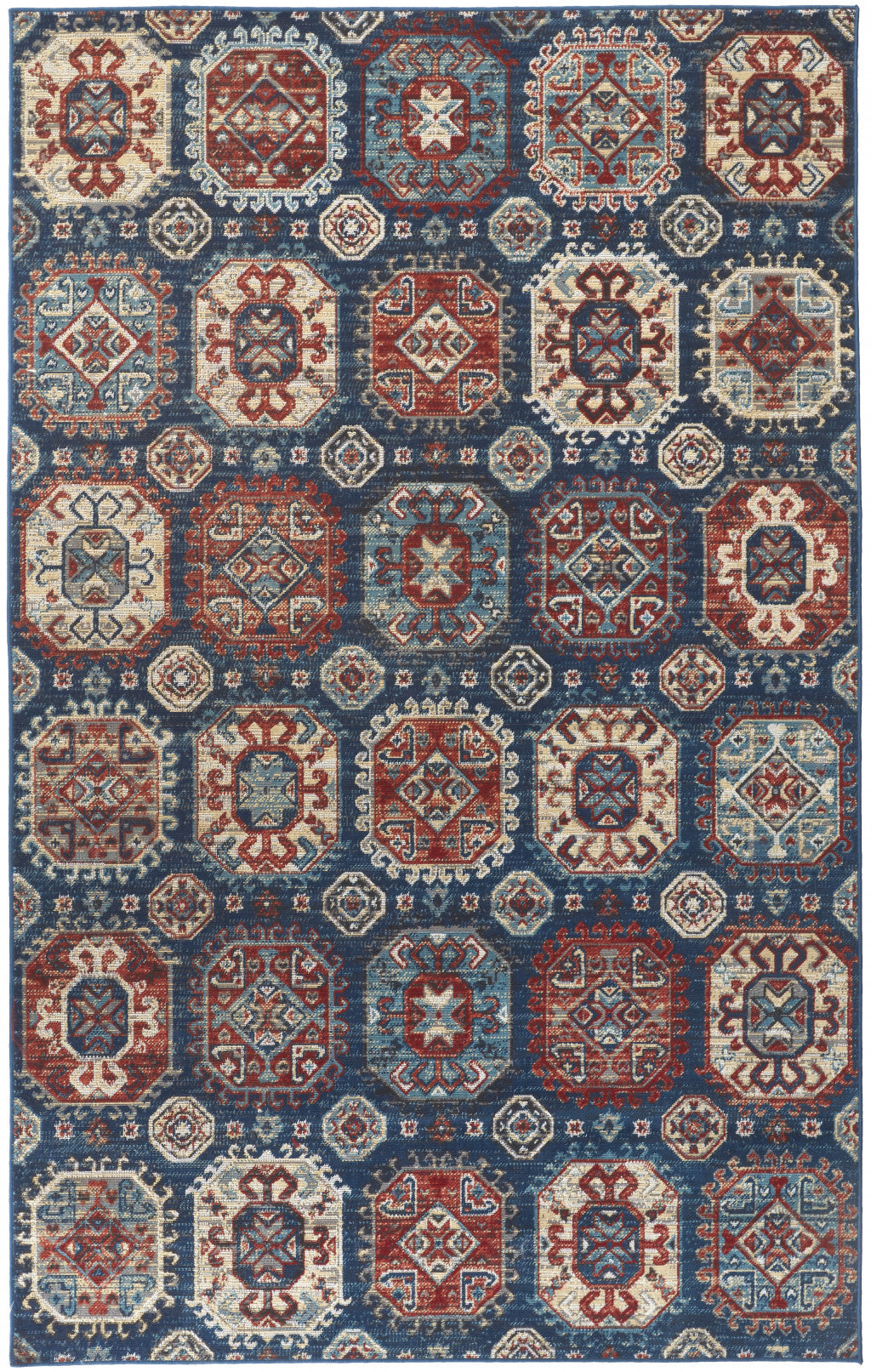 10' X 13' Blue Red And Tan Abstract Distressed Area Rug-0