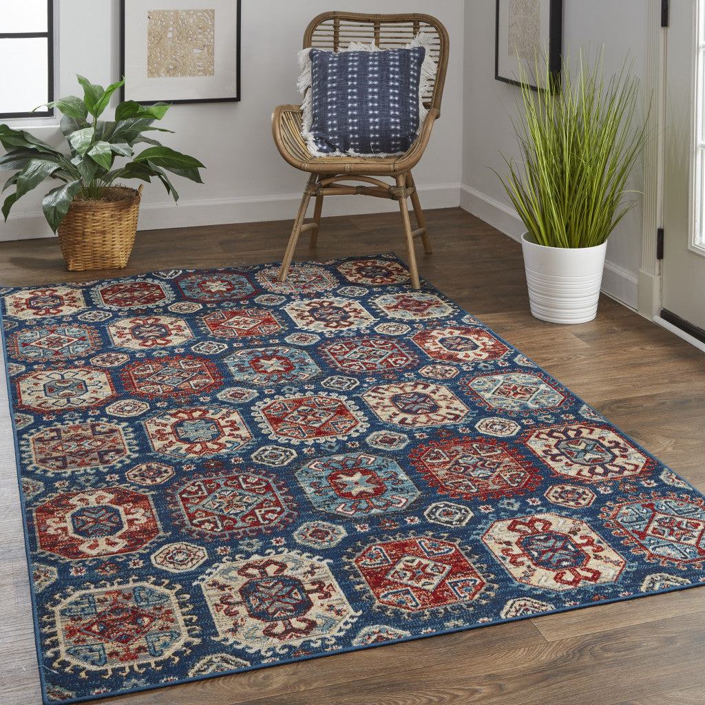 10' X 13' Blue Red And Tan Abstract Distressed Area Rug-3