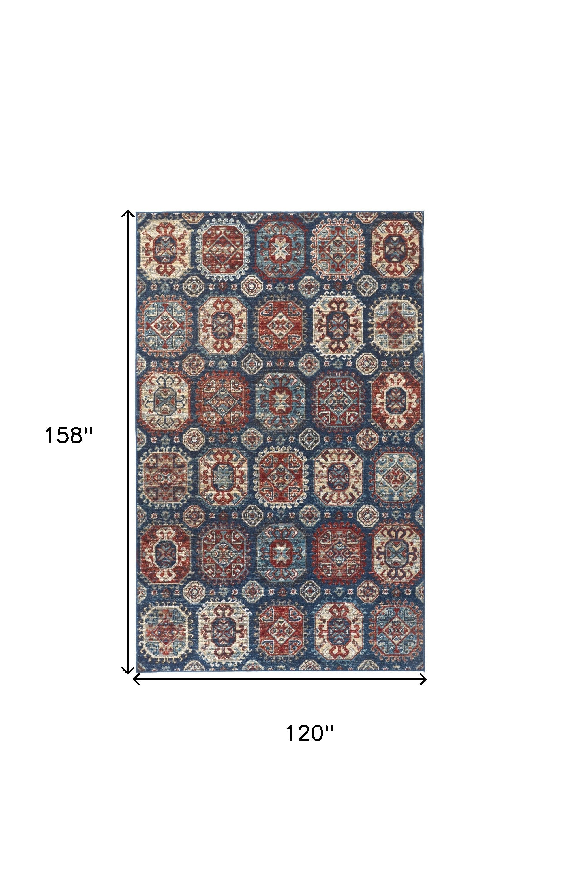 10' X 13' Blue Red And Tan Abstract Distressed Area Rug-2