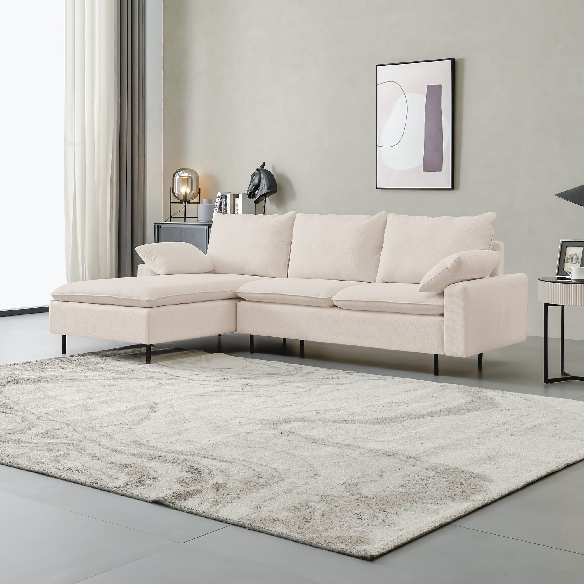 L-Shaped Linen Sectional Sofa with Right Chaise