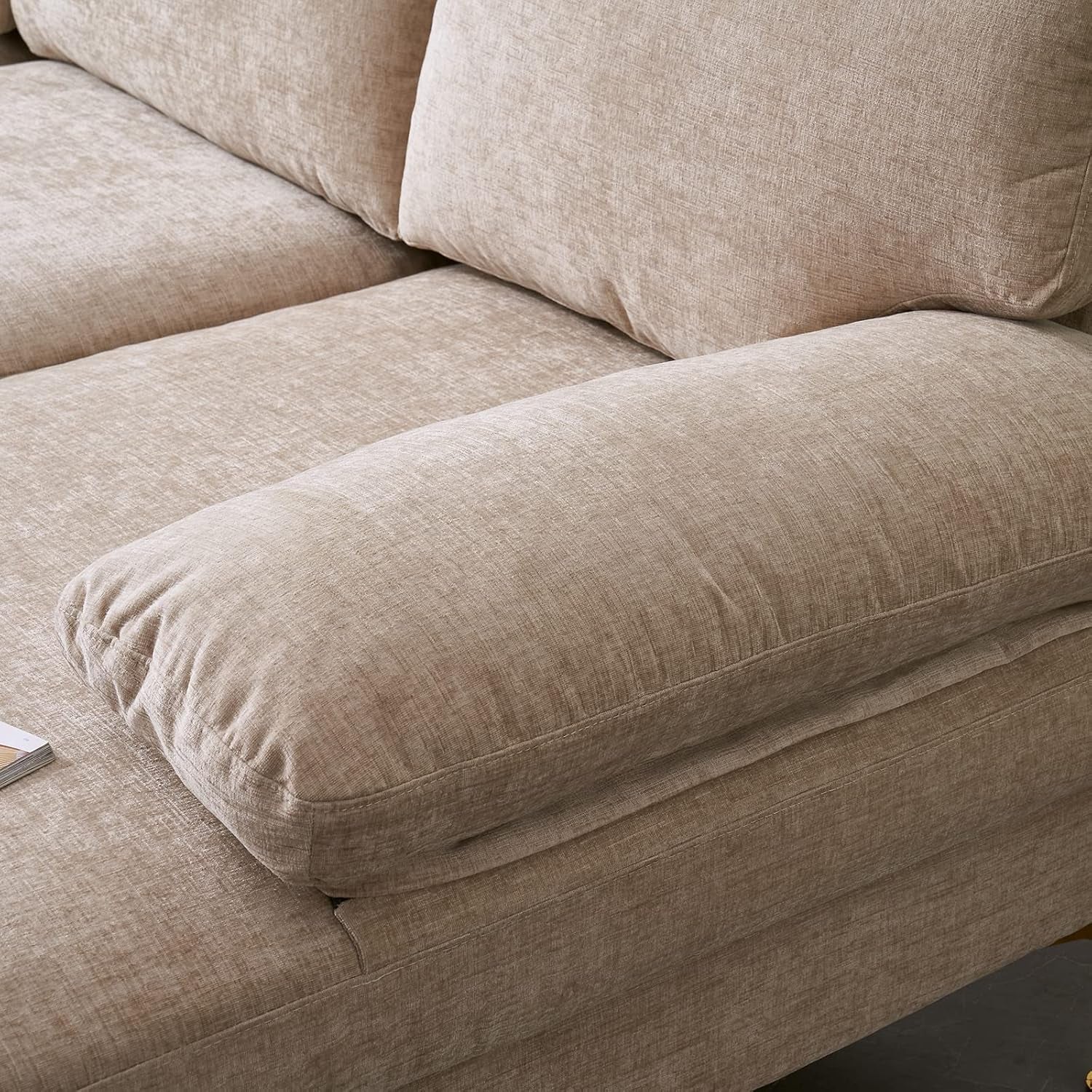 Convertible Sectional Sofa 110" U-Shape Sofa Couch 4-Seat Couch with Chaise Chenillefabric Upholstered for Living Room, Apartment, Office, Camel-4