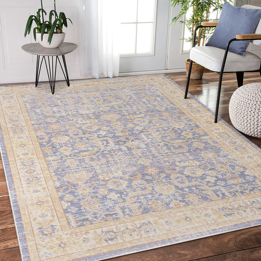 5' X 8' Gray Yellow And Lavender Floral Area Rug-7