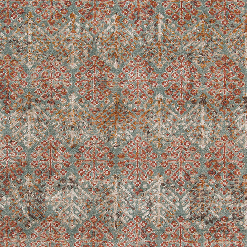 7' X 9' Teal And Orange Medallion Distressed Area Rug-6