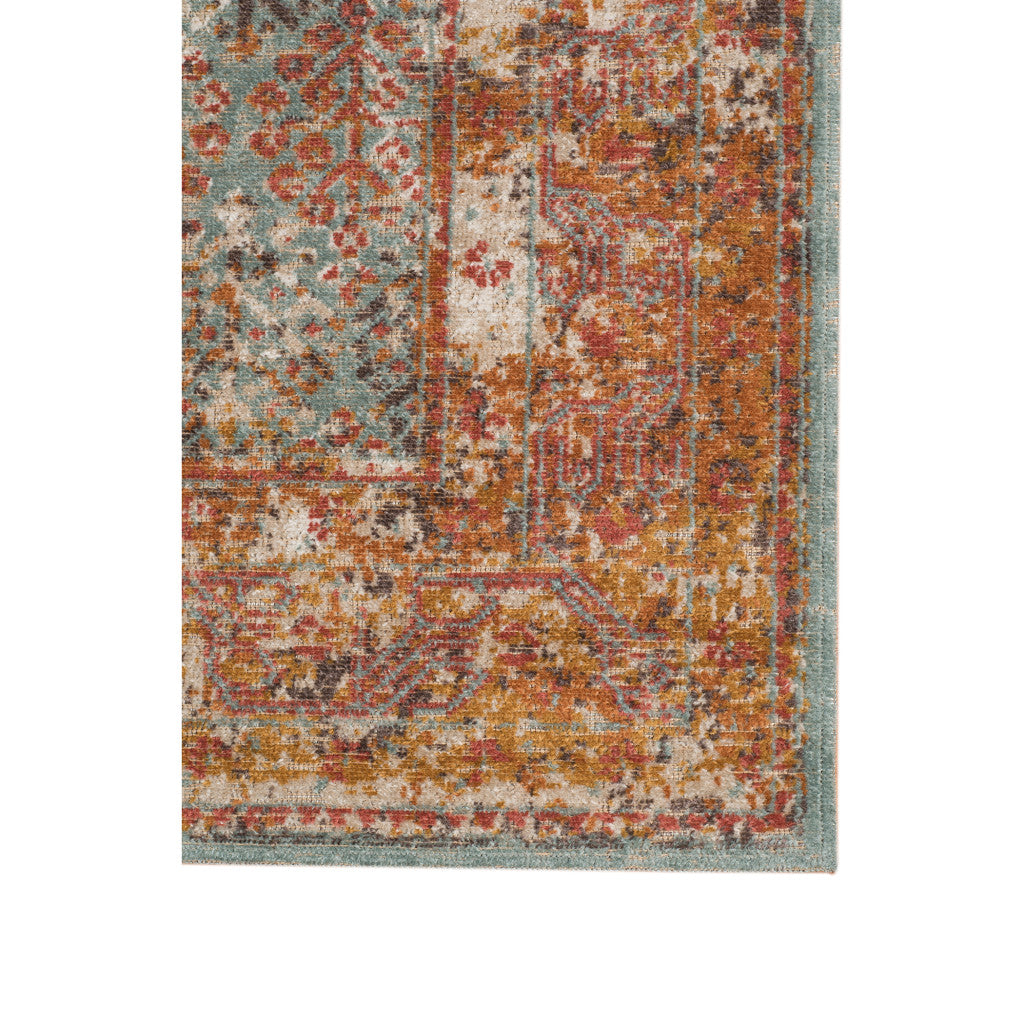7' X 9' Teal And Orange Medallion Distressed Area Rug-3