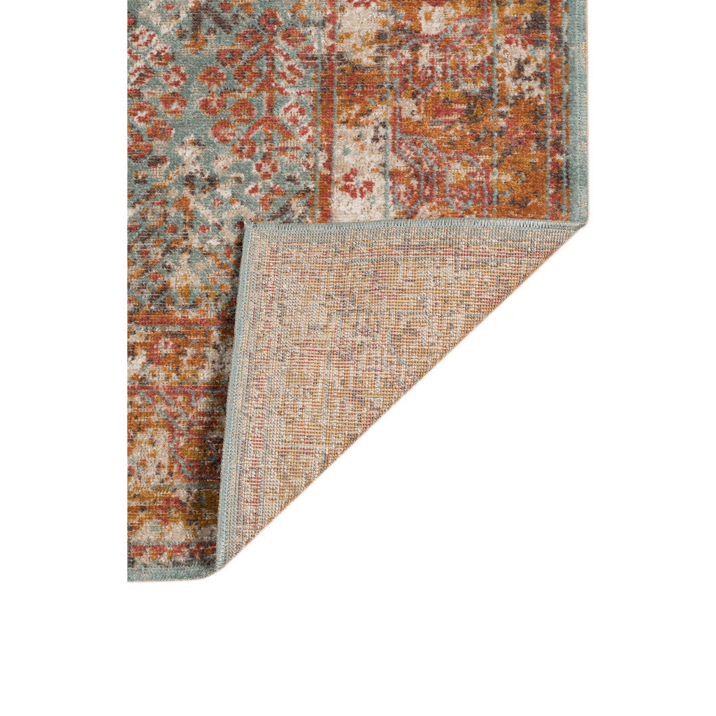 7' X 9' Teal And Orange Medallion Distressed Area Rug-4