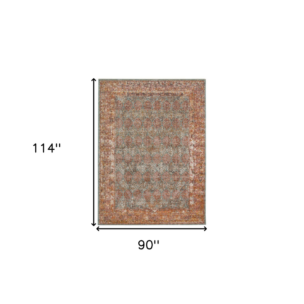 7' X 9' Teal And Orange Medallion Distressed Area Rug-2