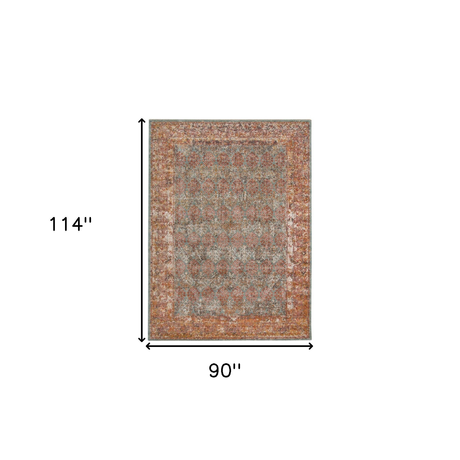 7' X 9' Teal And Orange Medallion Distressed Area Rug-2