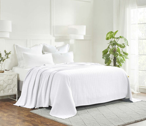 Queen White Cotton Woven Chevron Blanket