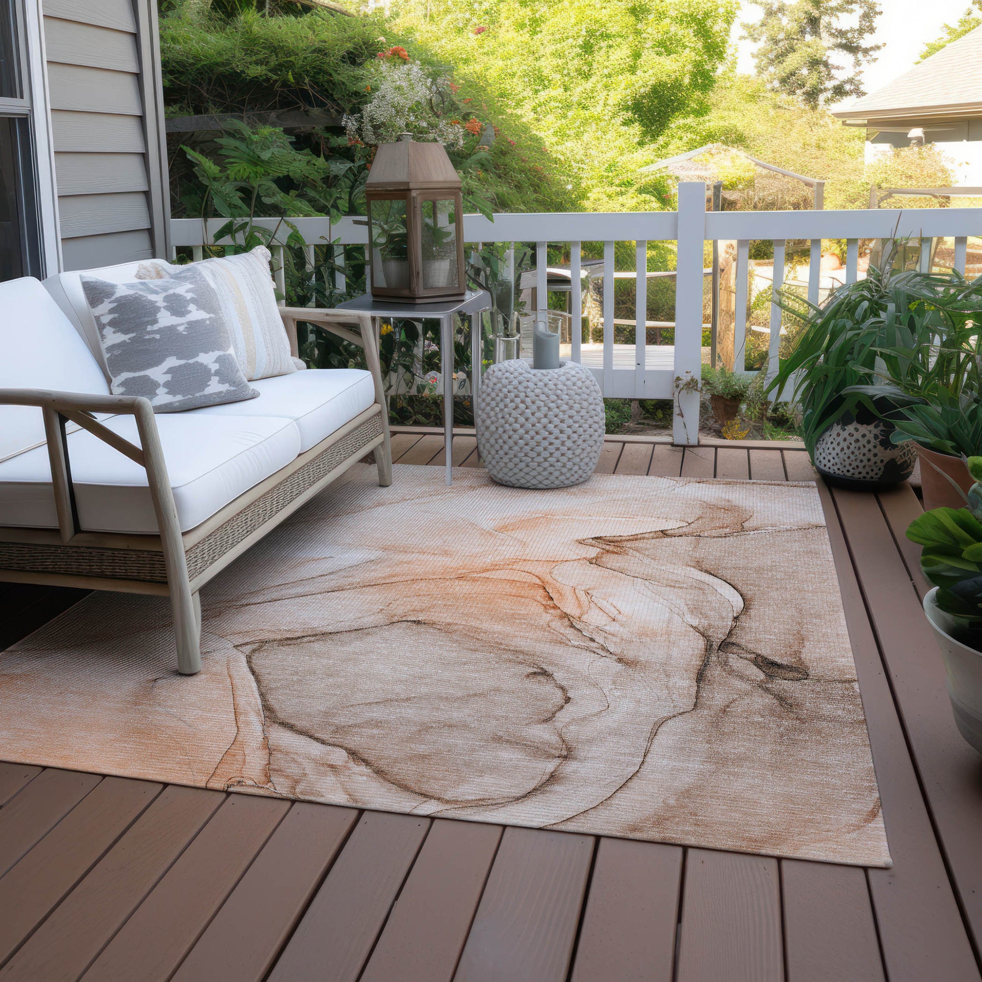 3' X 5' Gray and Orange Abstract Washable Non Skid Indoor Outdoor Area Rug-7