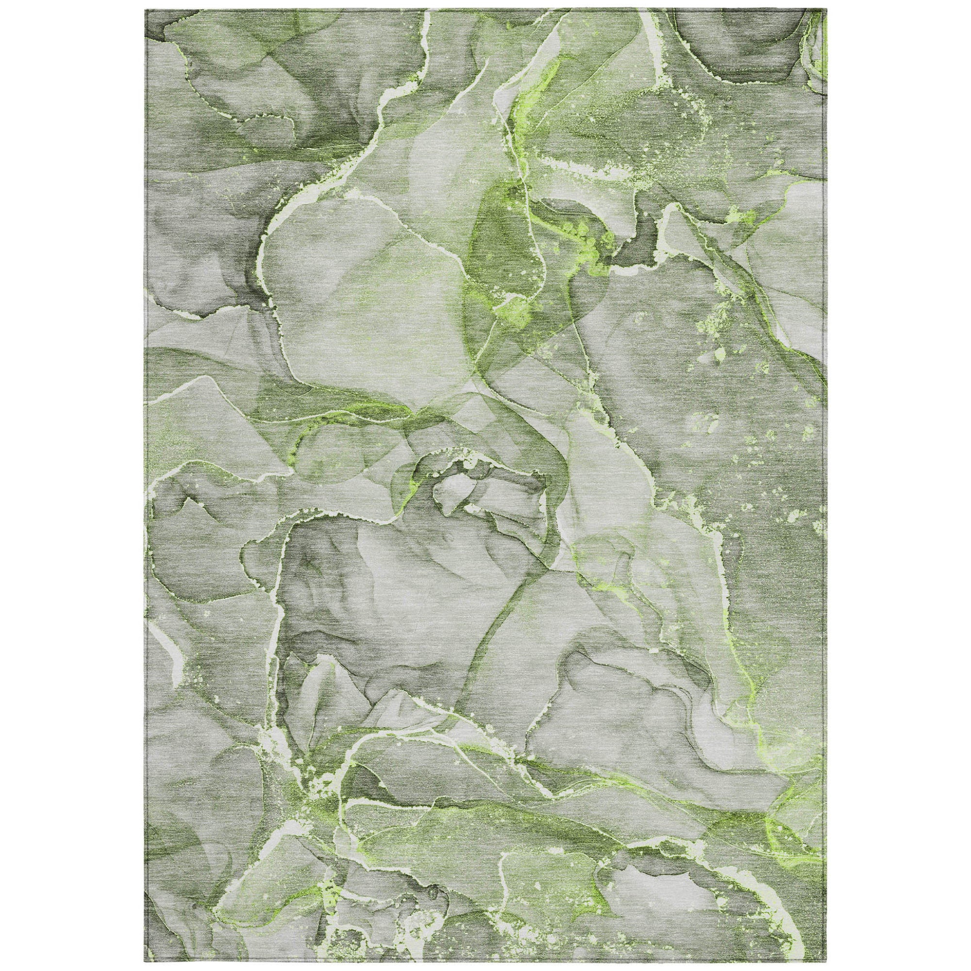 5' X 8' Green Abstract Washable Non Skid Indoor Outdoor Area Rug-4