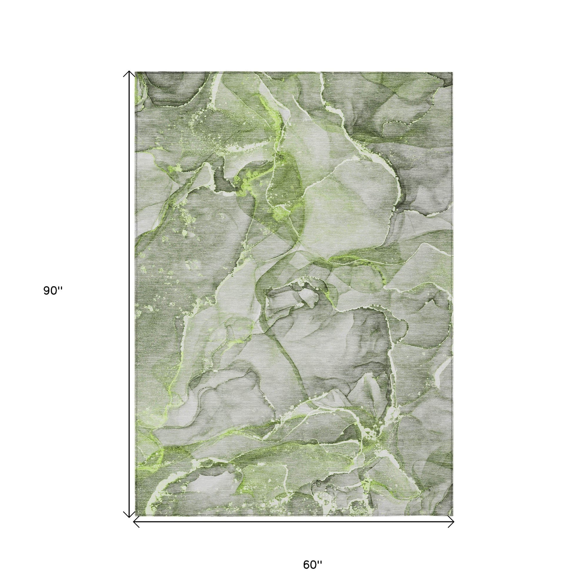 5' X 8' Green Abstract Washable Non Skid Indoor Outdoor Area Rug-2