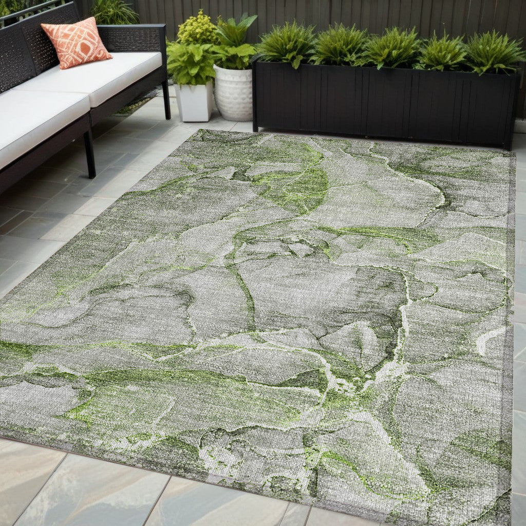 5' X 8' Green Abstract Washable Non Skid Indoor Outdoor Area Rug-0