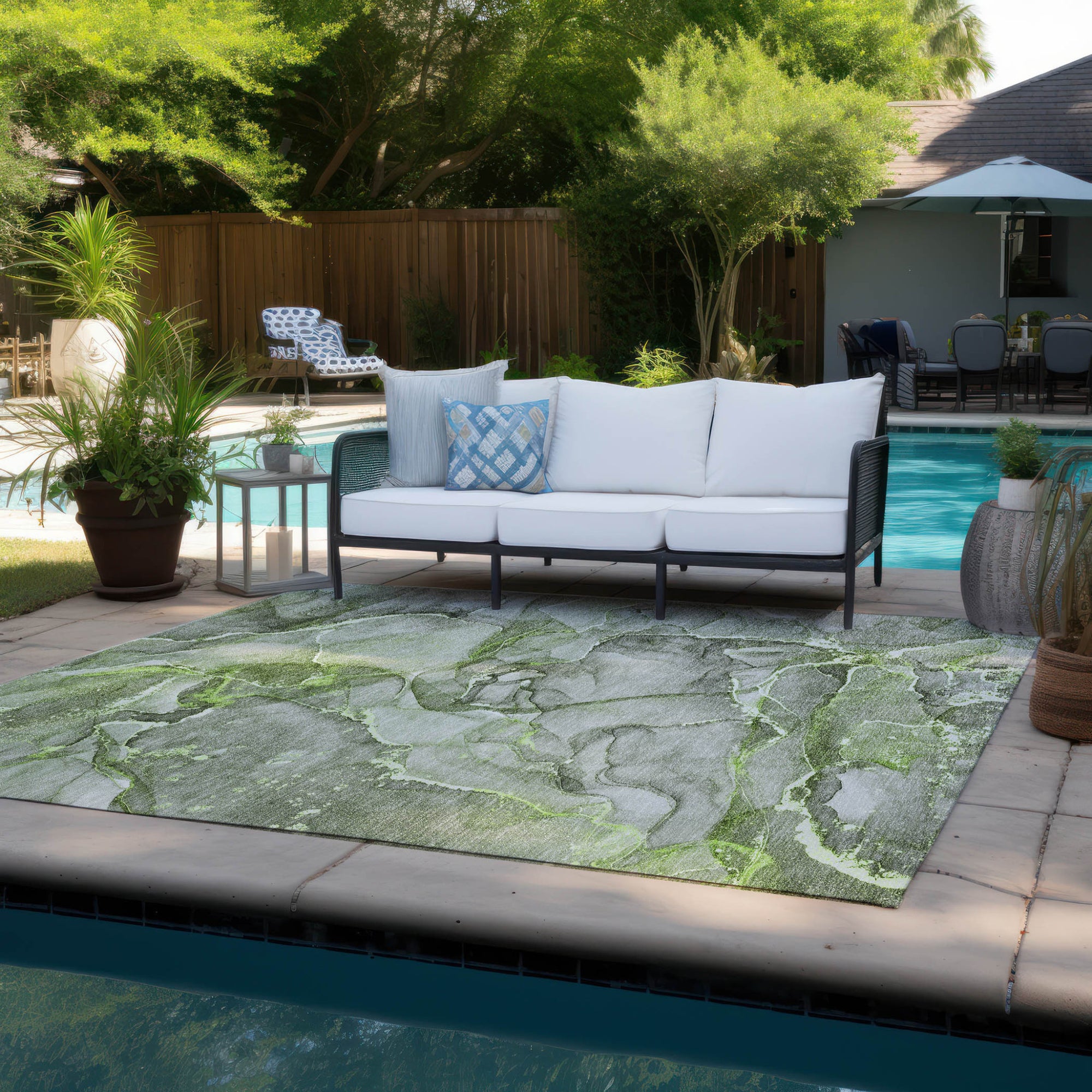 5' X 8' Green Abstract Washable Non Skid Indoor Outdoor Area Rug-7