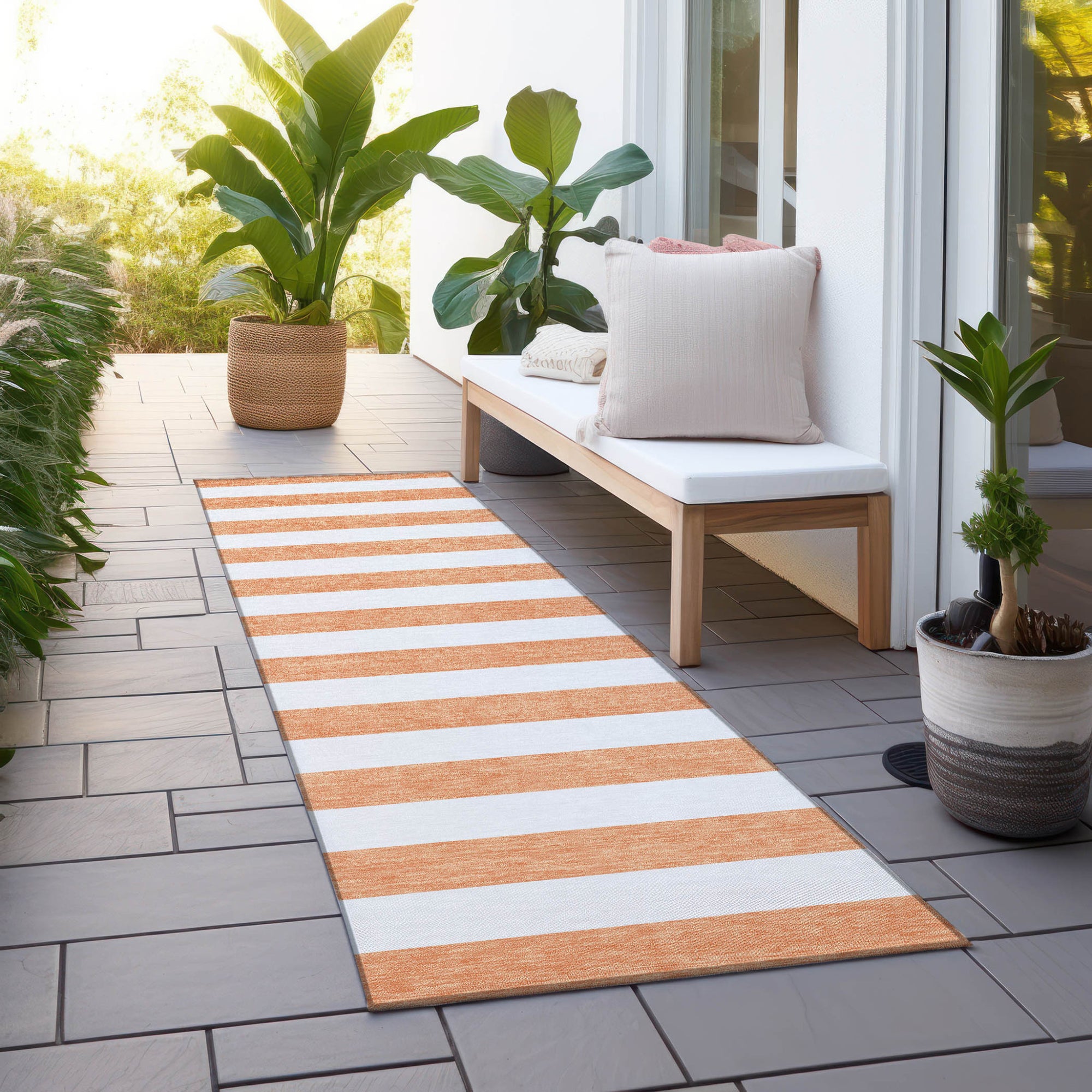 2' X 8' Salmon Striped Washable Indoor Outdoor Runner Rug-6