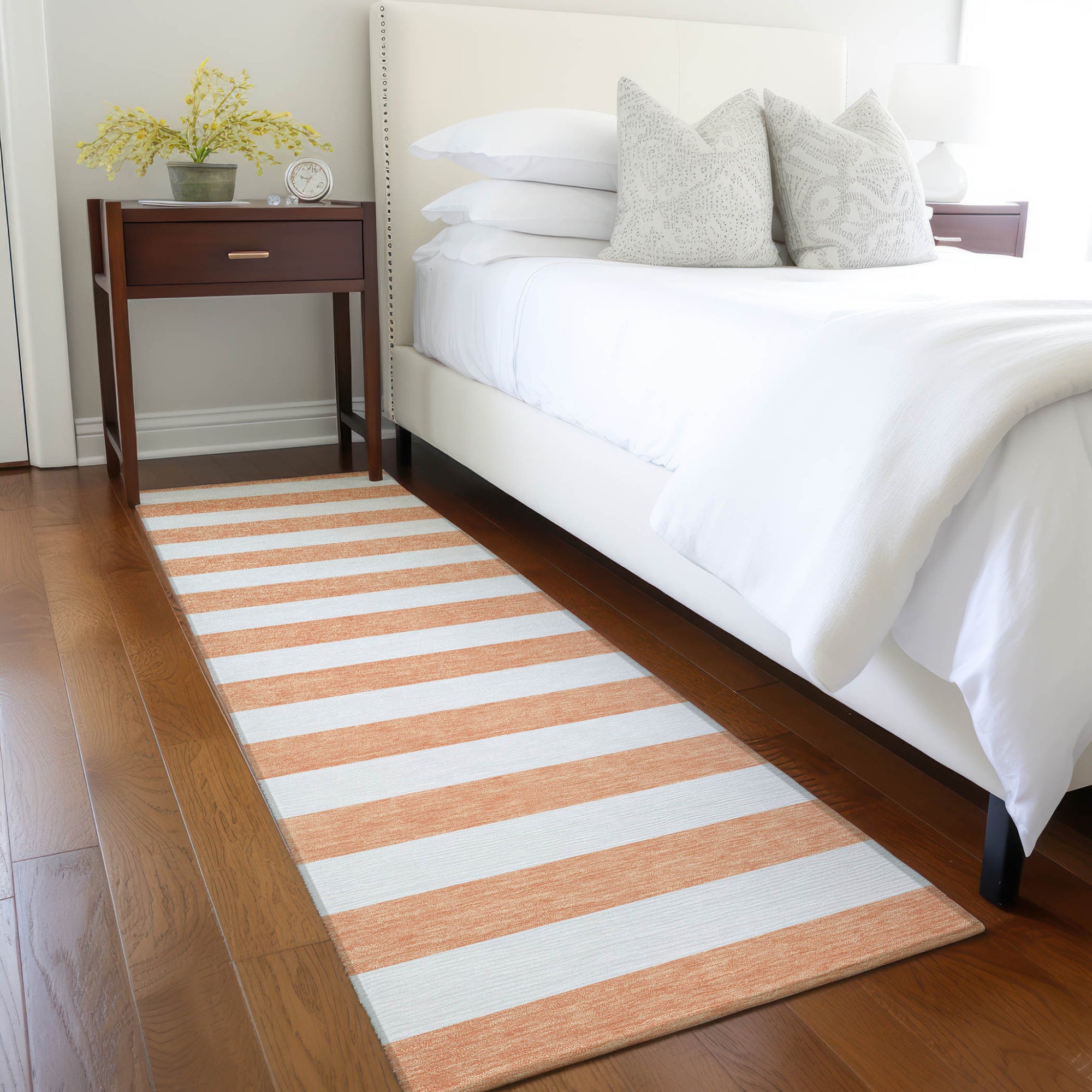 2' X 8' Salmon Striped Washable Indoor Outdoor Runner Rug-7
