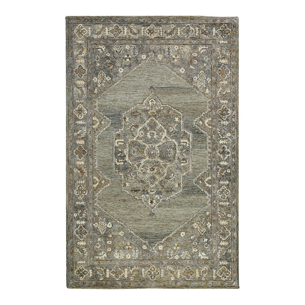 9' X 13' Ivory Brown And Gray Wool Oriental Hand Tufted Area Rug-1