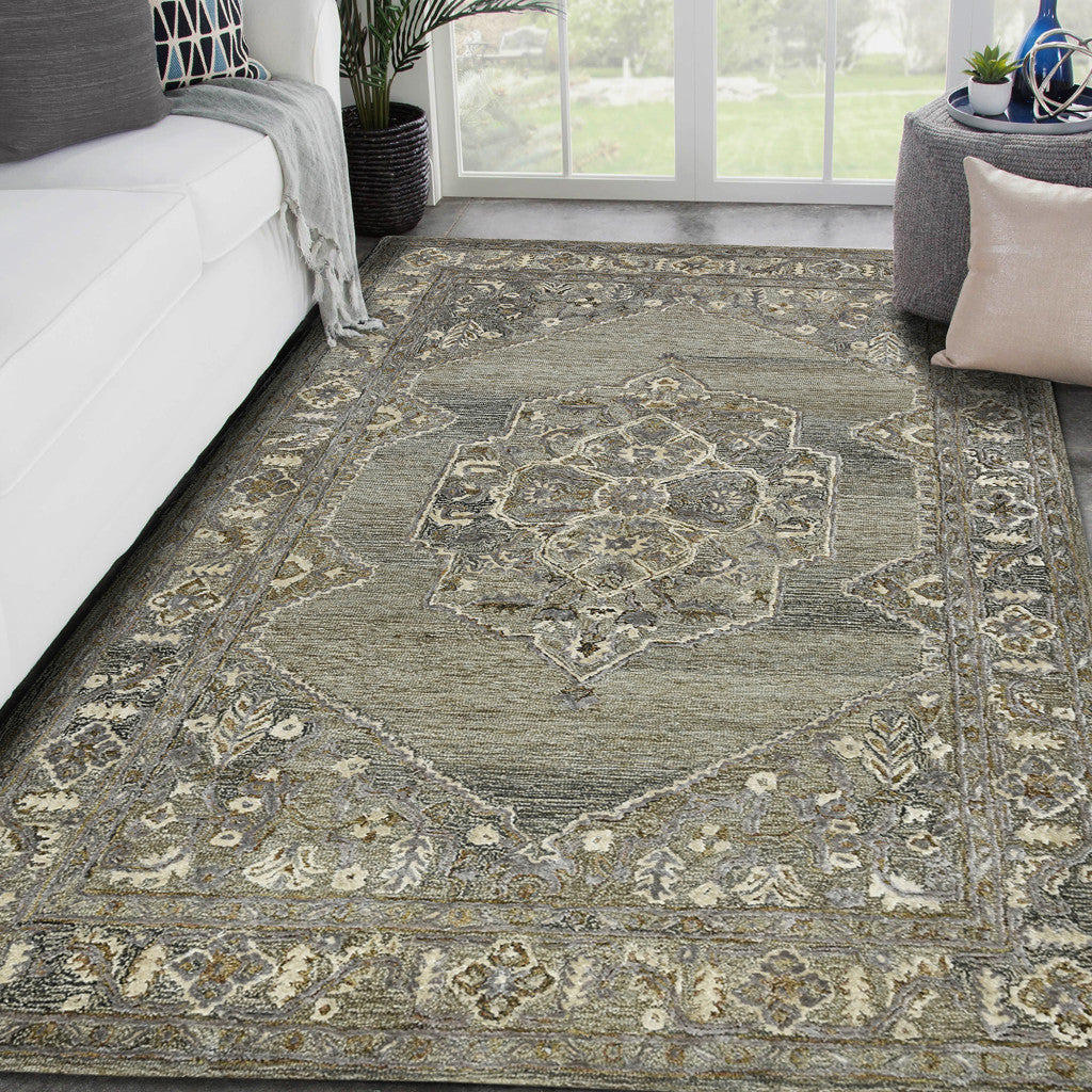9' X 13' Ivory Brown And Gray Wool Oriental Hand Tufted Area Rug-8