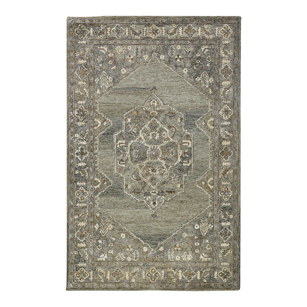 9' X 13' Ivory Brown And Gray Wool Oriental Hand Tufted Area Rug-3