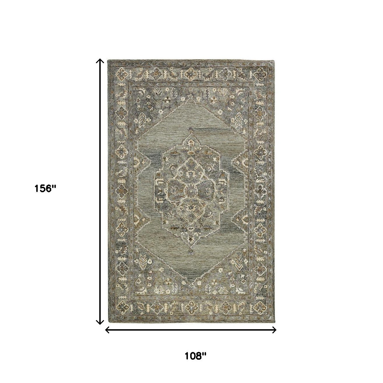 9' X 13' Ivory Brown And Gray Wool Oriental Hand Tufted Area Rug-2