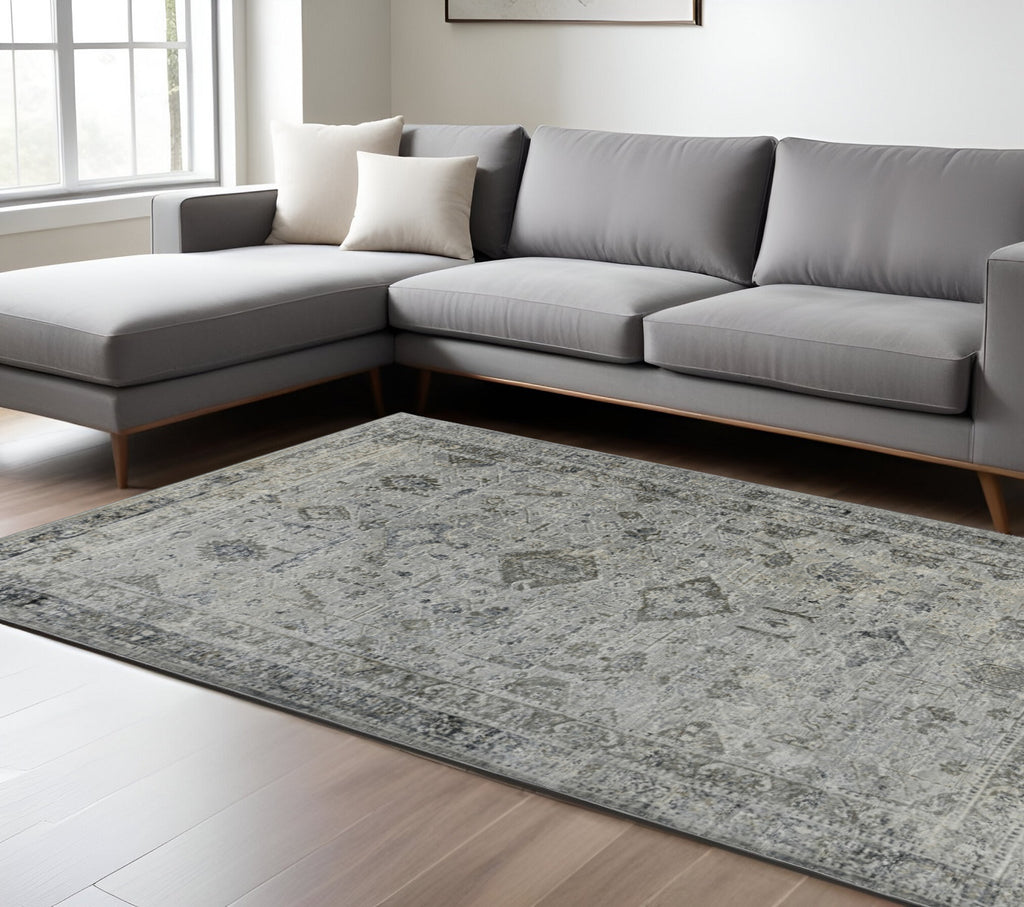 10' X 14' Gray And Charcoal Medallion Area Rug-0