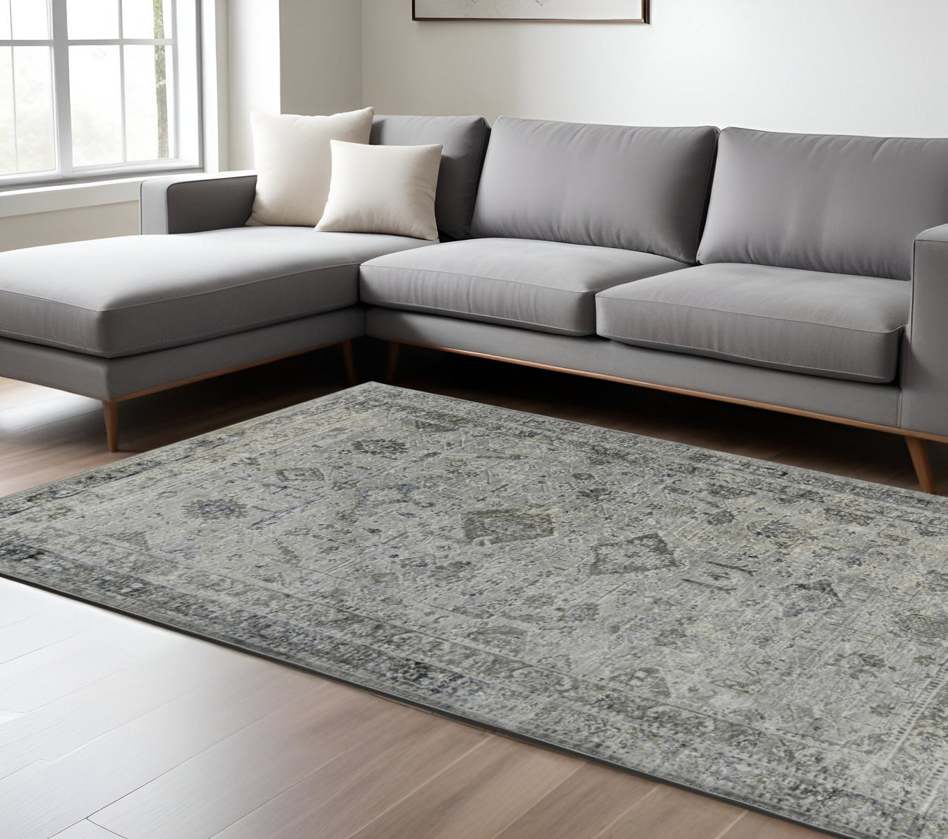 10' X 14' Gray And Charcoal Medallion Area Rug-0