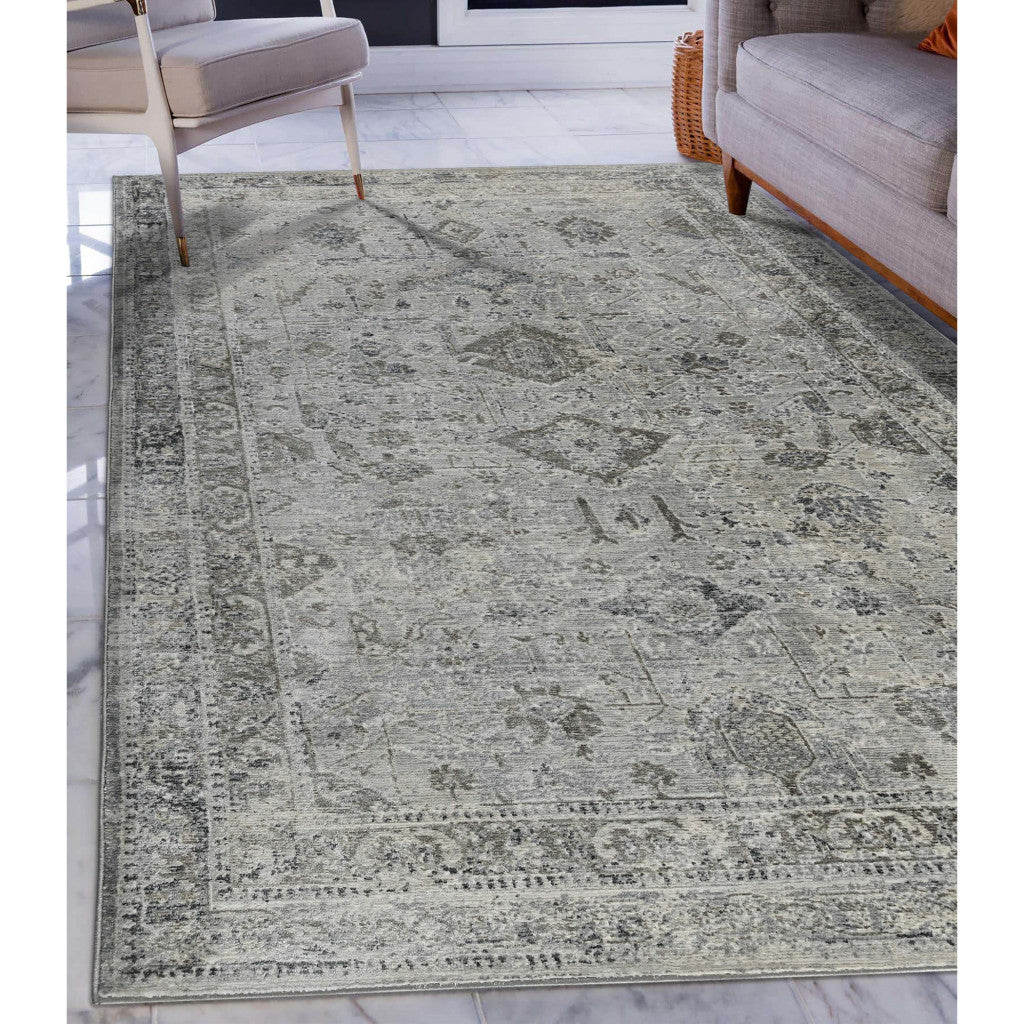 10' X 14' Gray And Charcoal Medallion Area Rug-5