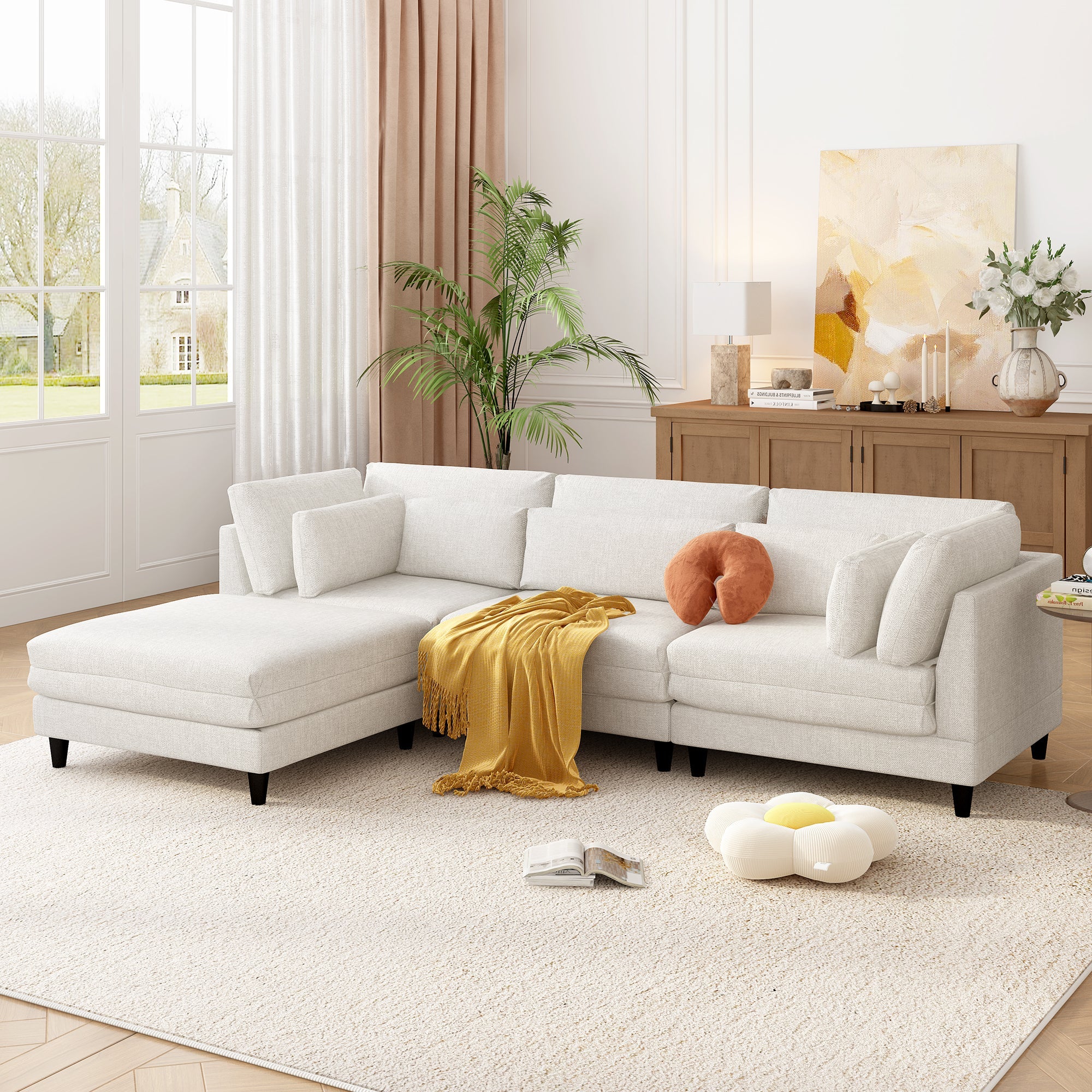 Modern Modular Sectional Sofa with Movable Ottoman