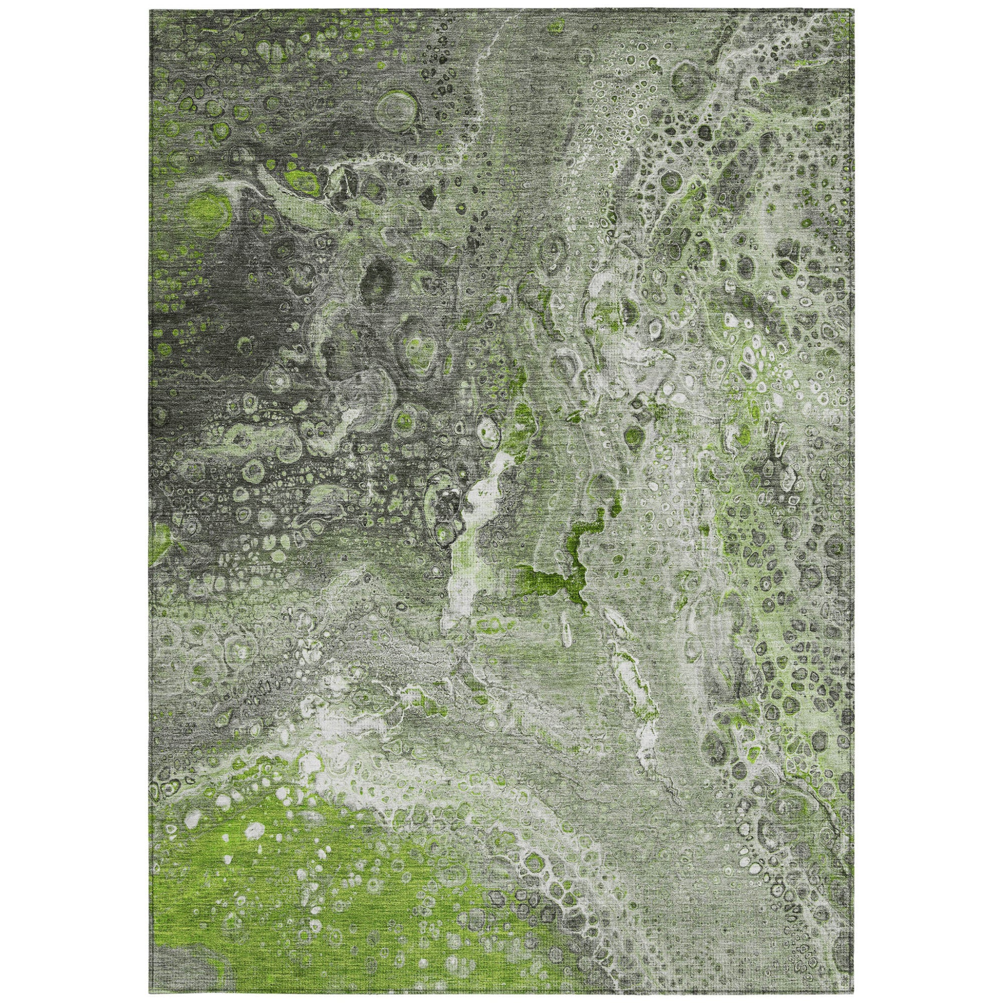 9' X 12' Artichoke Green And Ivory Abstract Washable Indoor Outdoor Area Rug-4