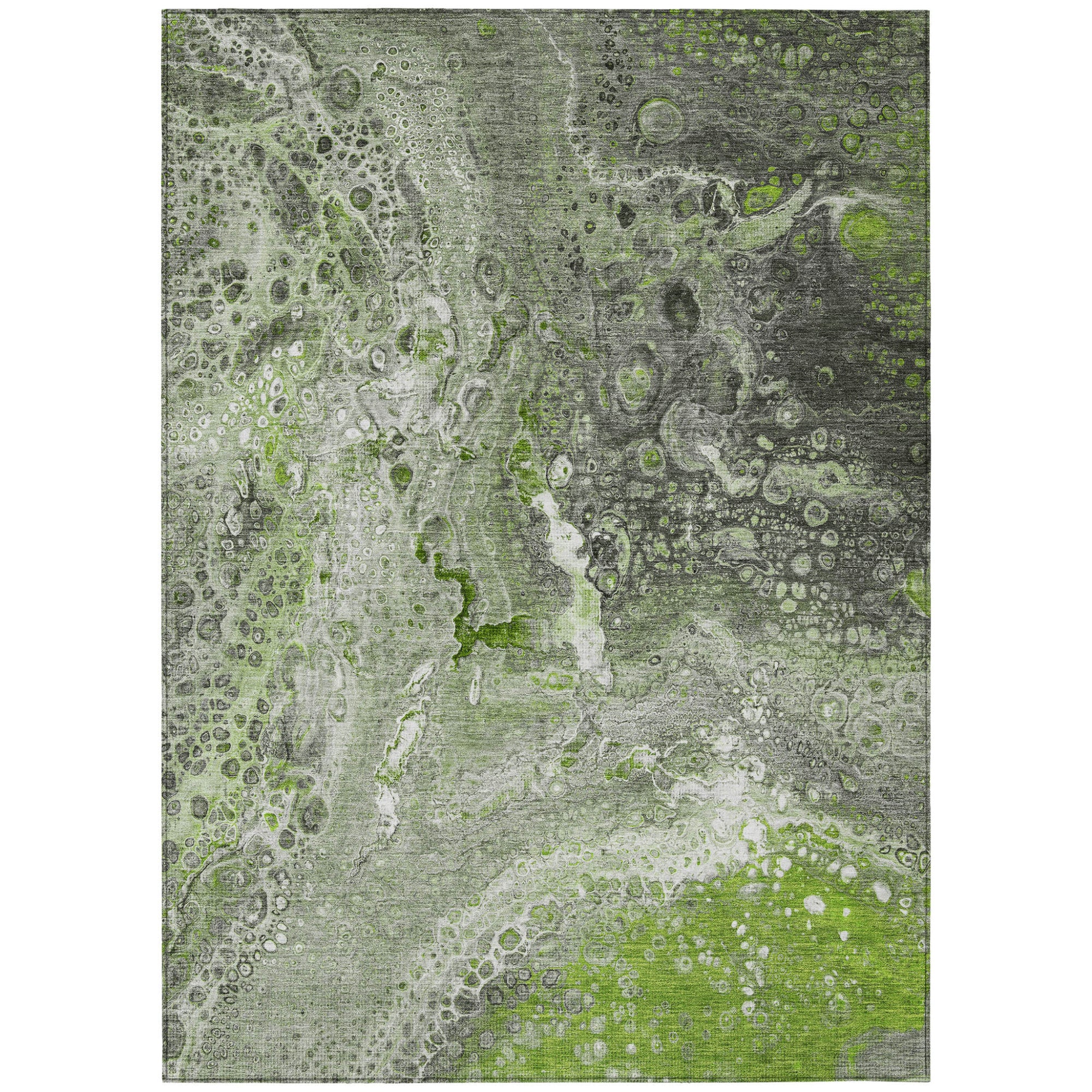 9' X 12' Artichoke Green And Ivory Abstract Washable Indoor Outdoor Area Rug-2