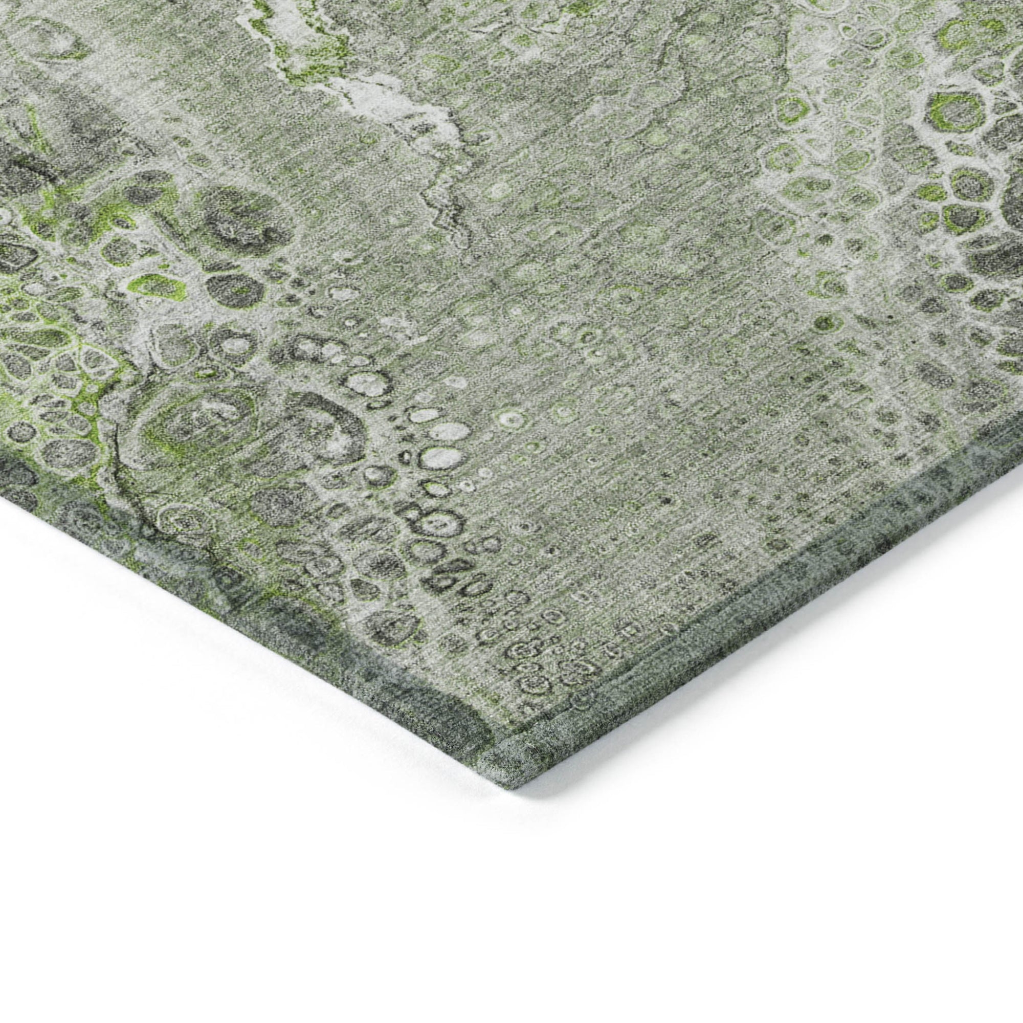 9' X 12' Artichoke Green And Ivory Abstract Washable Indoor Outdoor Area Rug-3