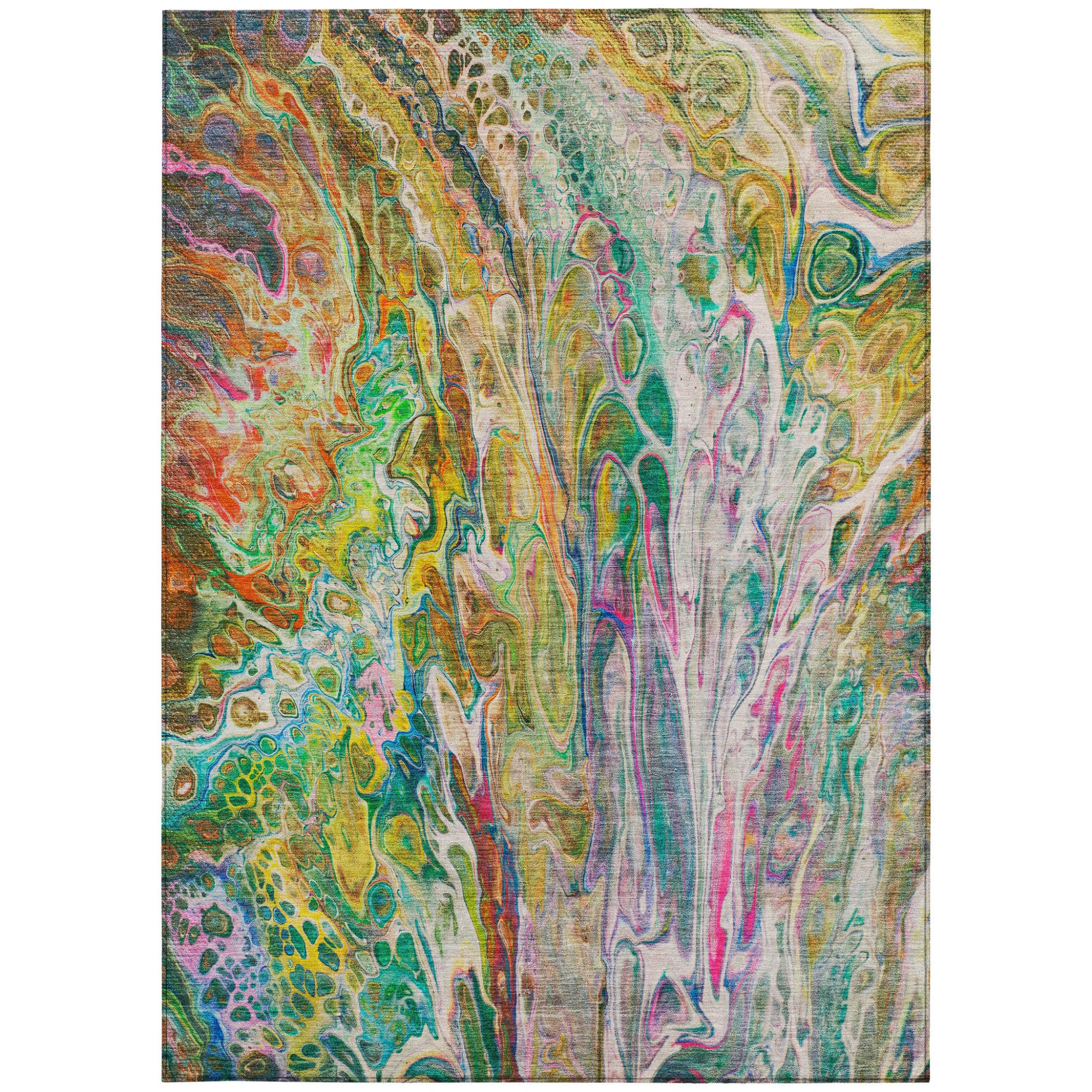 5' X 8' Green Gold And White Abstract Washable Indoor Outdoor Area Rug-6