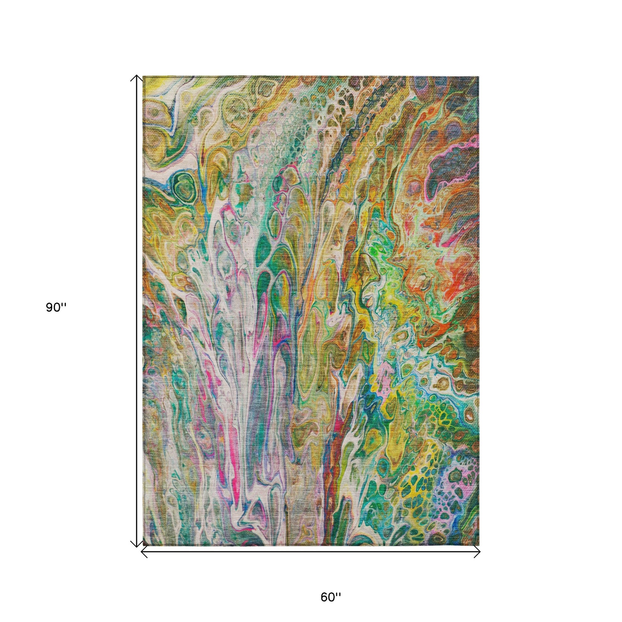 5' X 8' Green Gold And White Abstract Washable Indoor Outdoor Area Rug-2