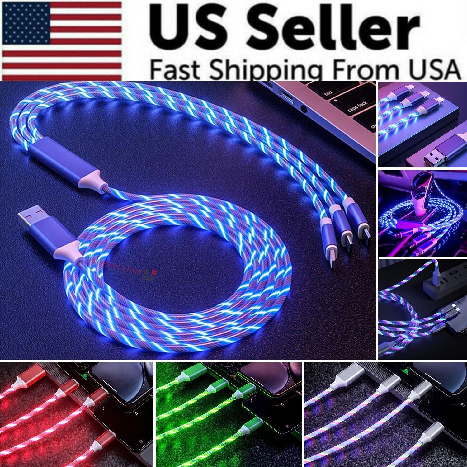 3-in-1 LED Fast Charging Cable Adapter