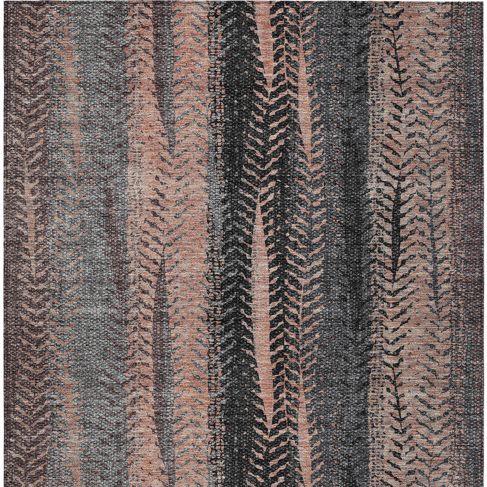 9' X 12' Blue Charcoal And Copper Botanical Leaves Washable Indoor Outdoor Area Rug-6