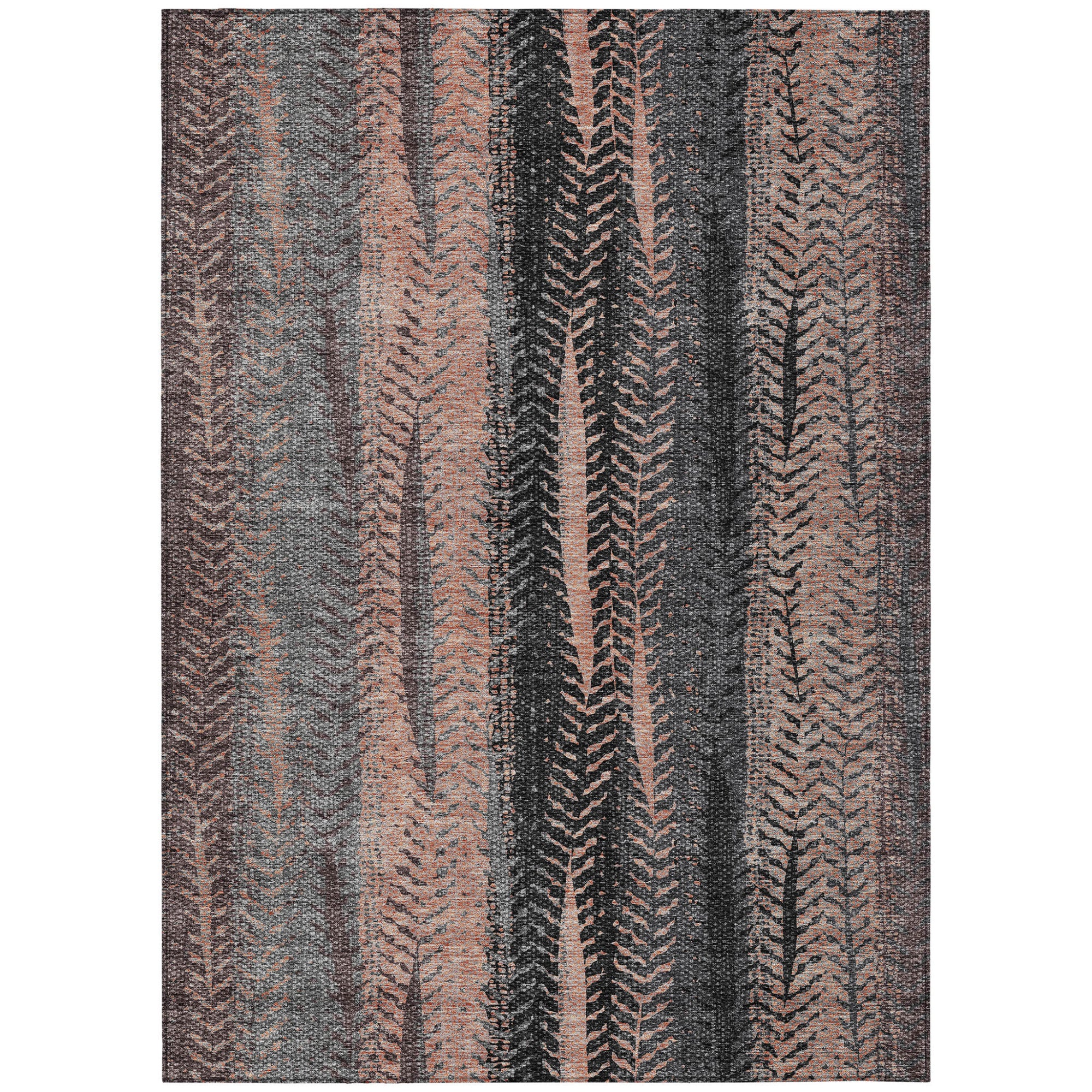 9' X 12' Blue Charcoal And Copper Botanical Leaves Washable Indoor Outdoor Area Rug-1
