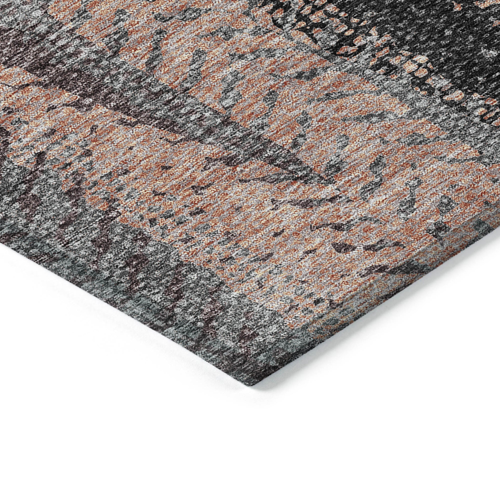 9' X 12' Blue Charcoal And Copper Botanical Leaves Washable Indoor Outdoor Area Rug-3
