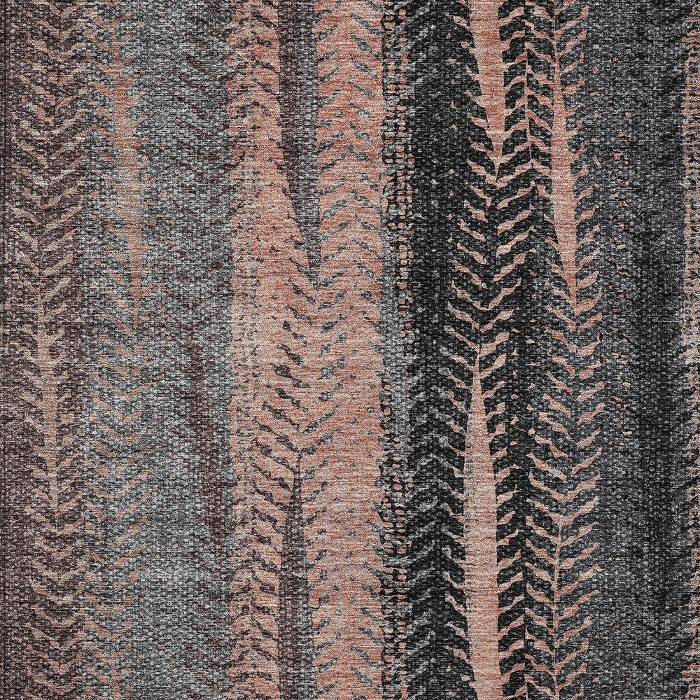 9' X 12' Blue Charcoal And Copper Botanical Leaves Washable Indoor Outdoor Area Rug-5
