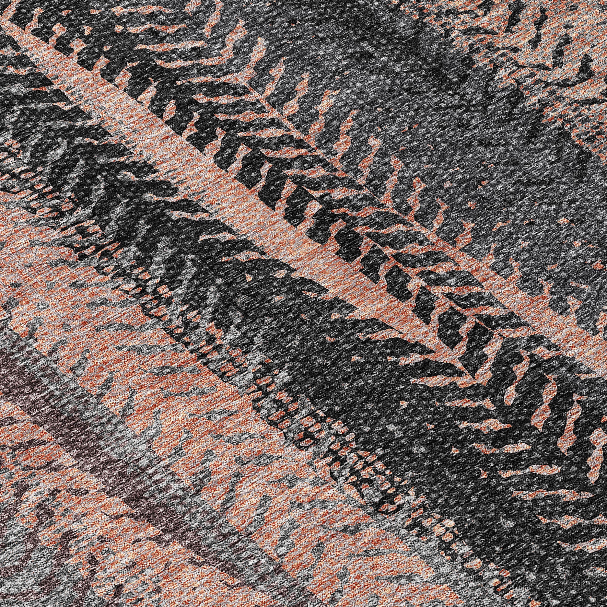 9' X 12' Blue Charcoal And Copper Botanical Leaves Washable Indoor Outdoor Area Rug-4