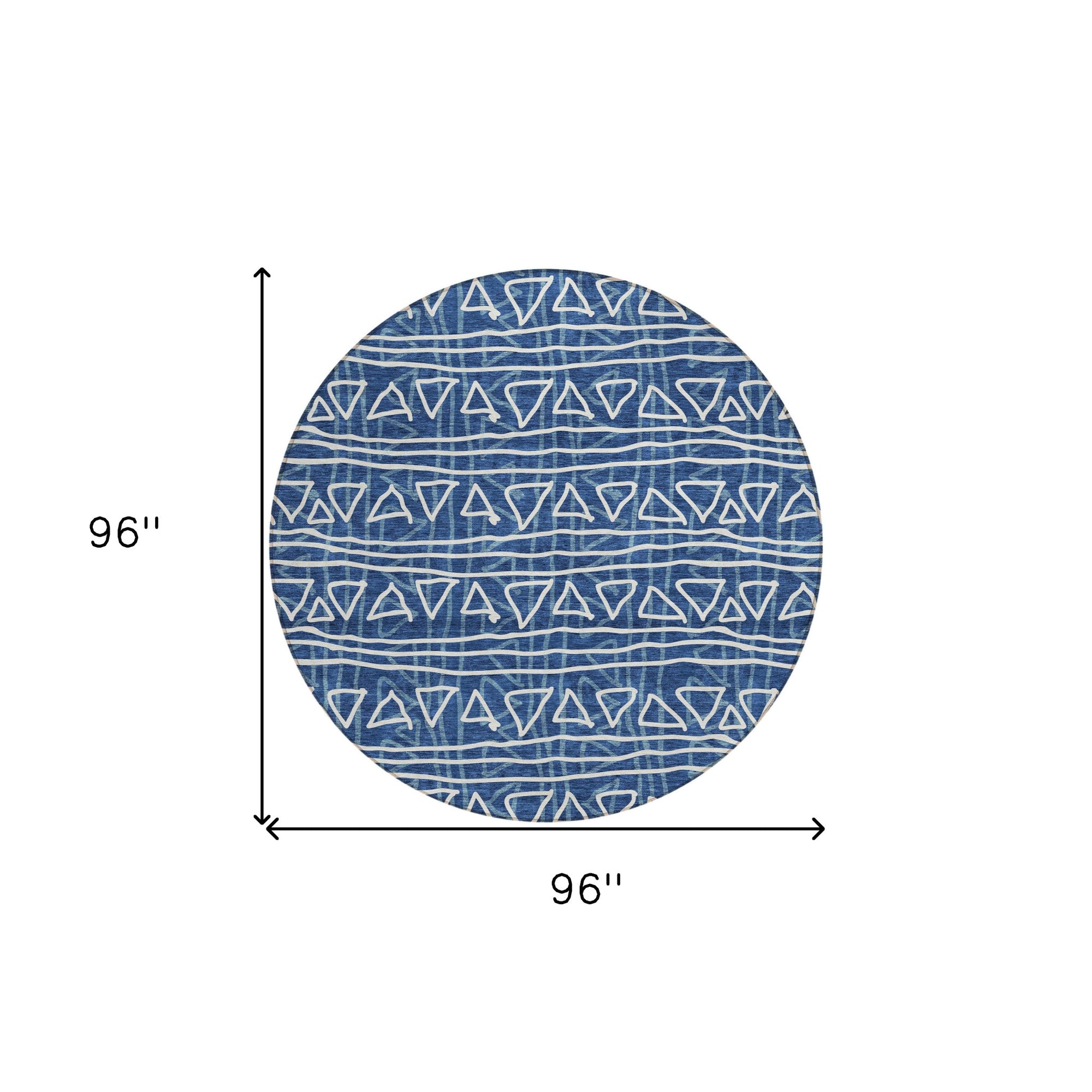 8' Navy Blue And Ivory Round Geometric Washable Indoor Outdoor Area Rug-8