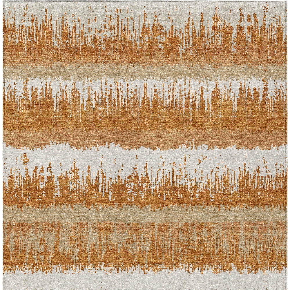 9' X 12' Copper Beige And Ivory Striped Washable Indoor Outdoor Area Rug-6