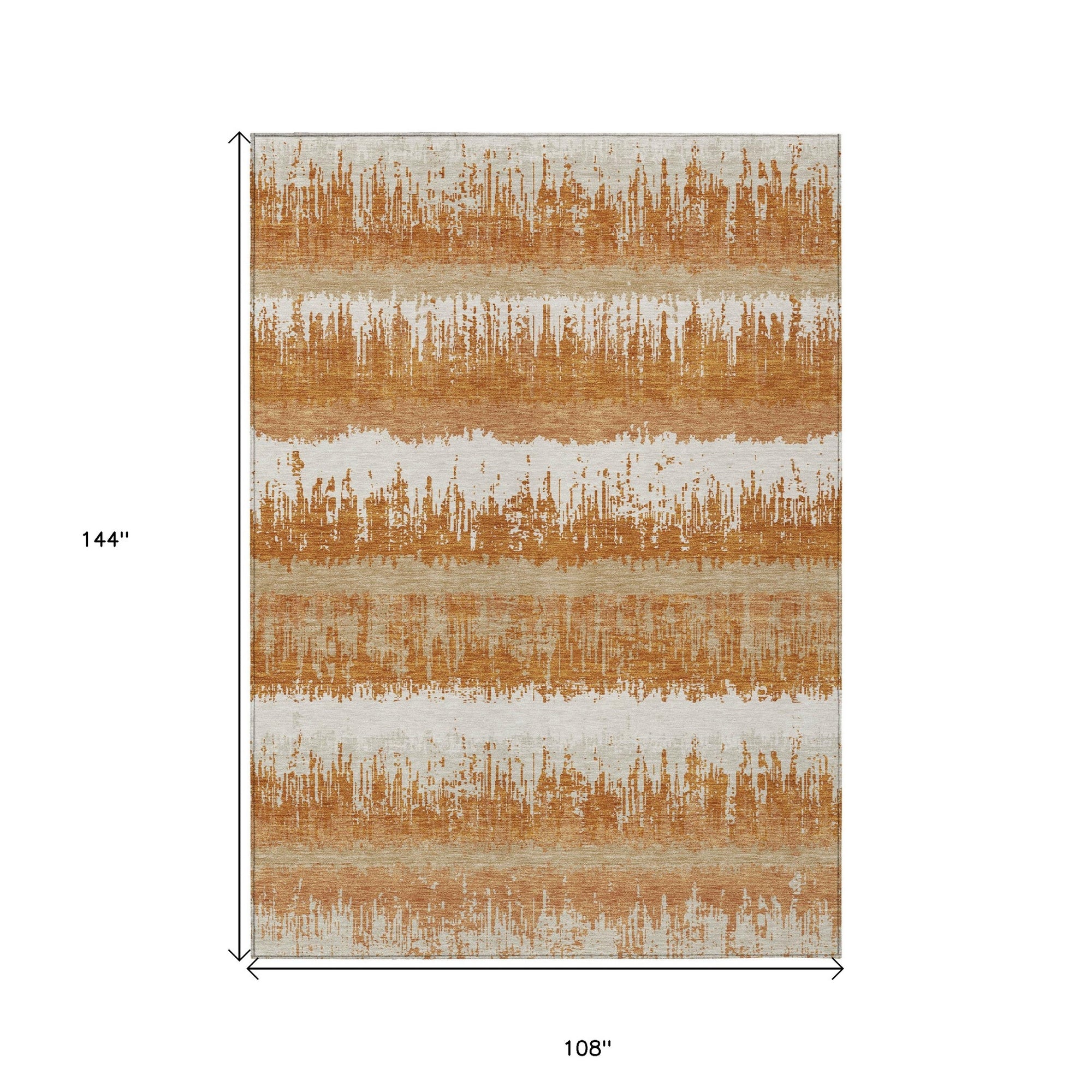 9' X 12' Copper Beige And Ivory Striped Washable Indoor Outdoor Area Rug-2