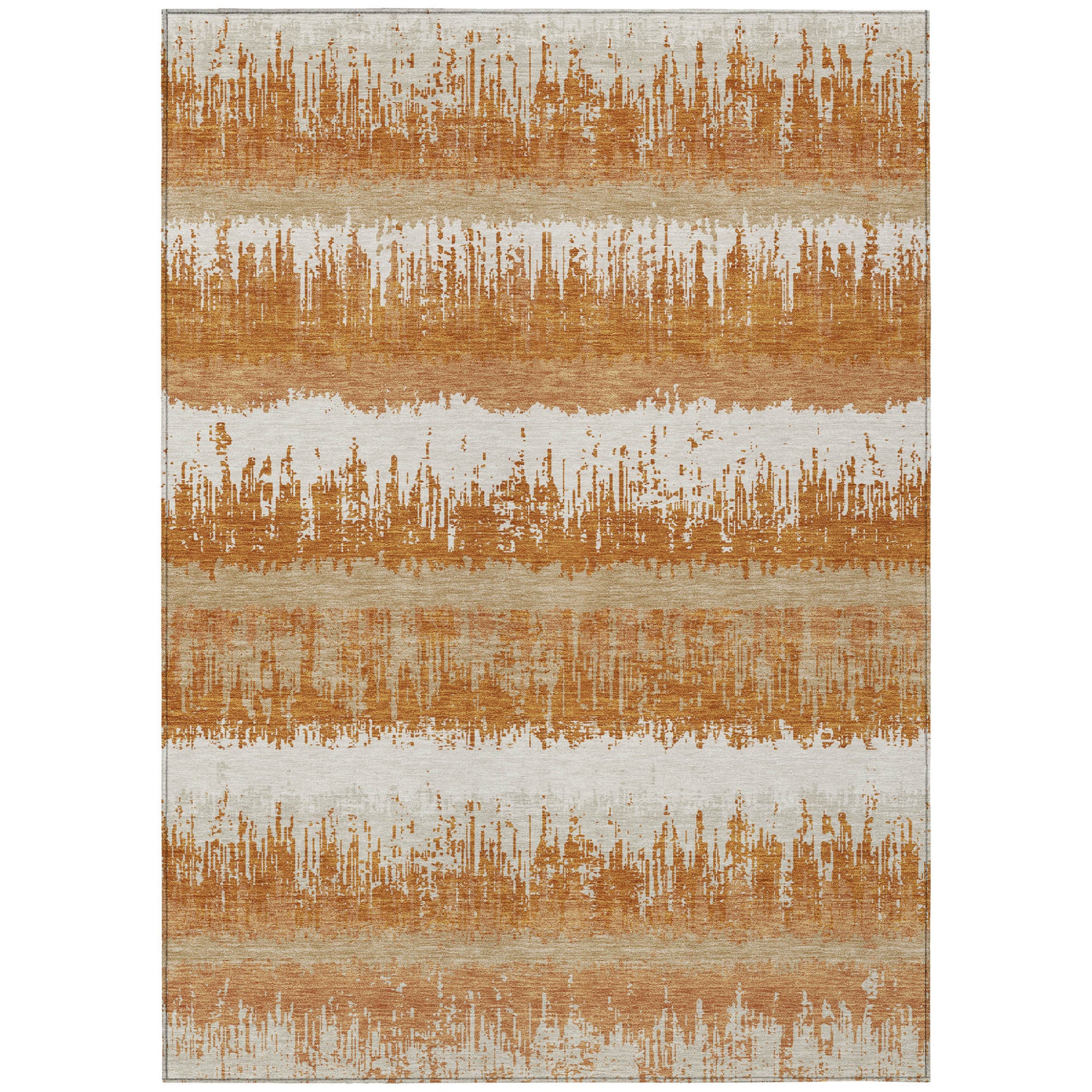 9' X 12' Copper Beige And Ivory Striped Washable Indoor Outdoor Area Rug-1