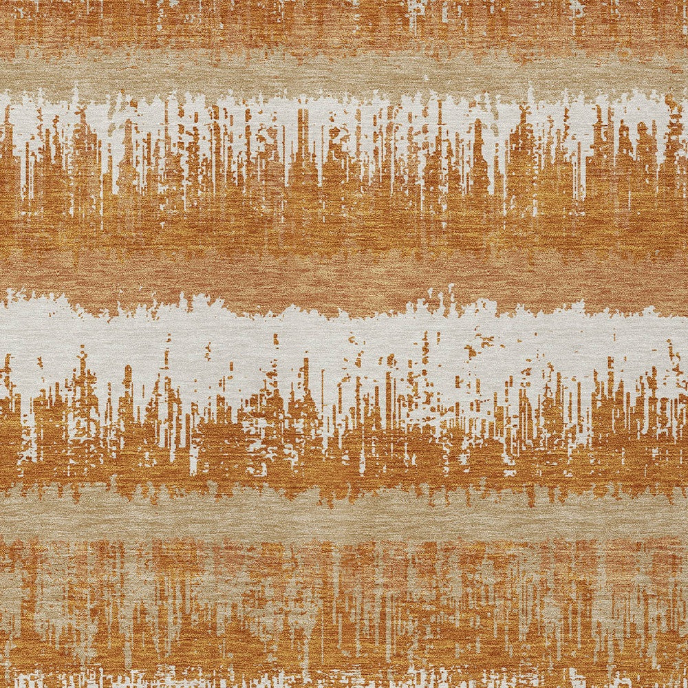 9' X 12' Copper Beige And Ivory Striped Washable Indoor Outdoor Area Rug-5