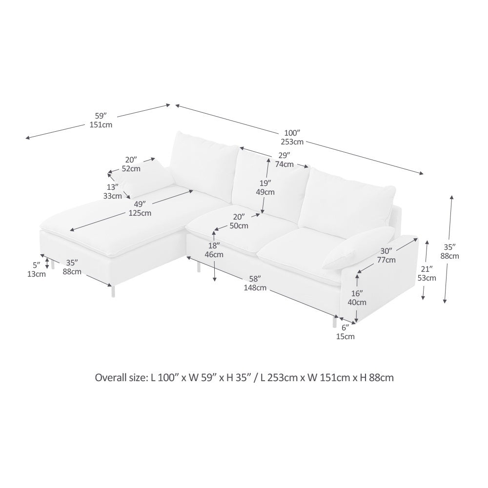 L-Shaped Linen Sectional Sofa with Right Chaise