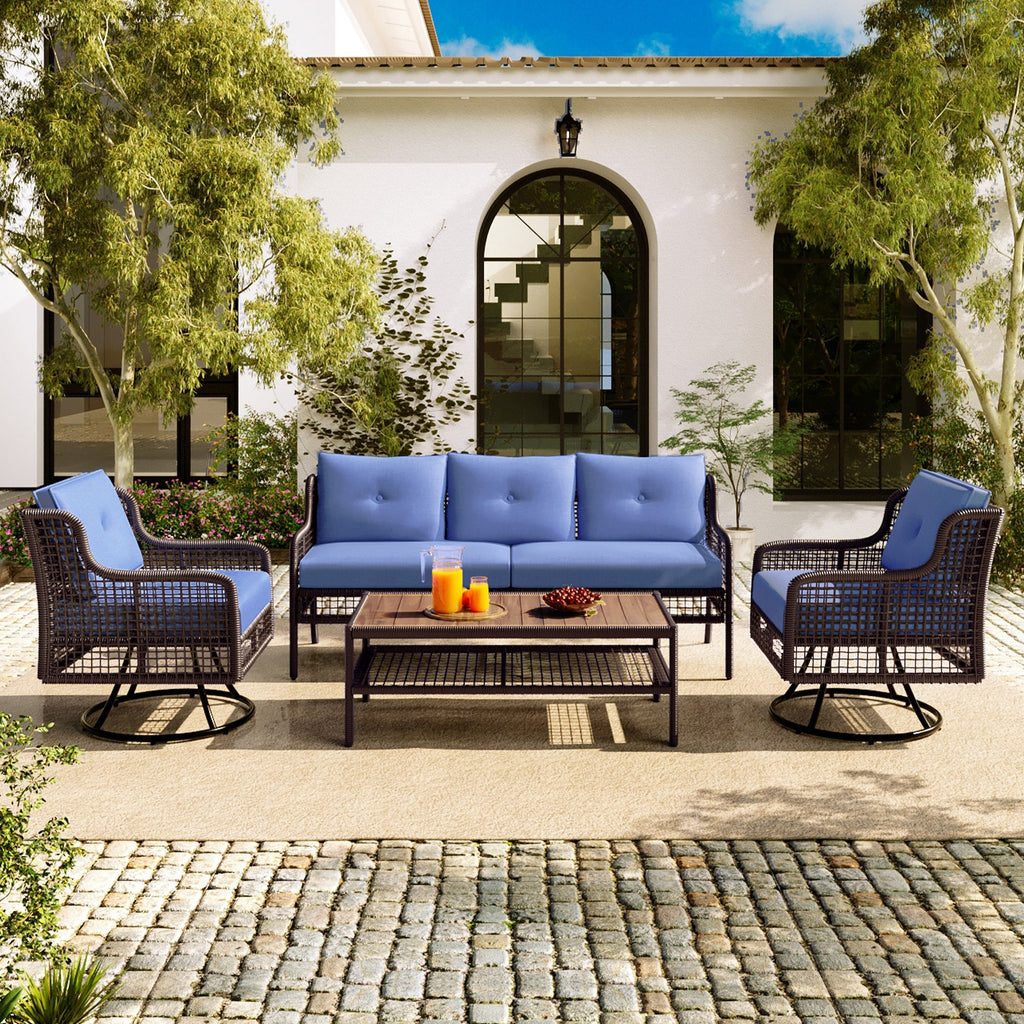 4-Piece Patio Furniture Set with Swivel Chairs