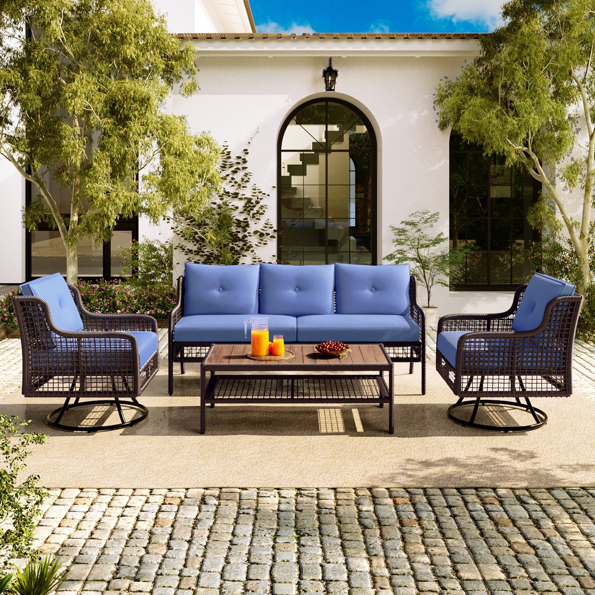 4-Piece Patio Furniture Set with Swivel Chairs