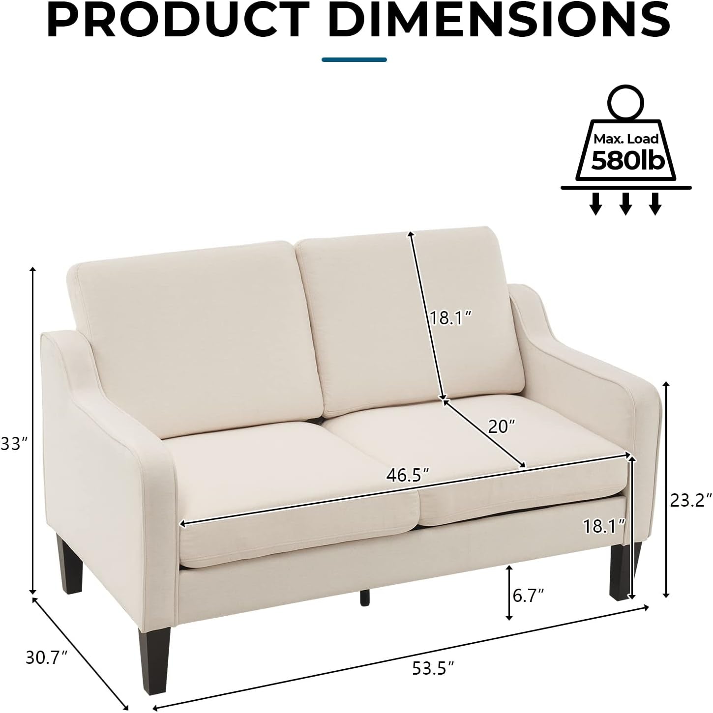 Mid-Century Modern Loveseat: Small, Light Grey rana