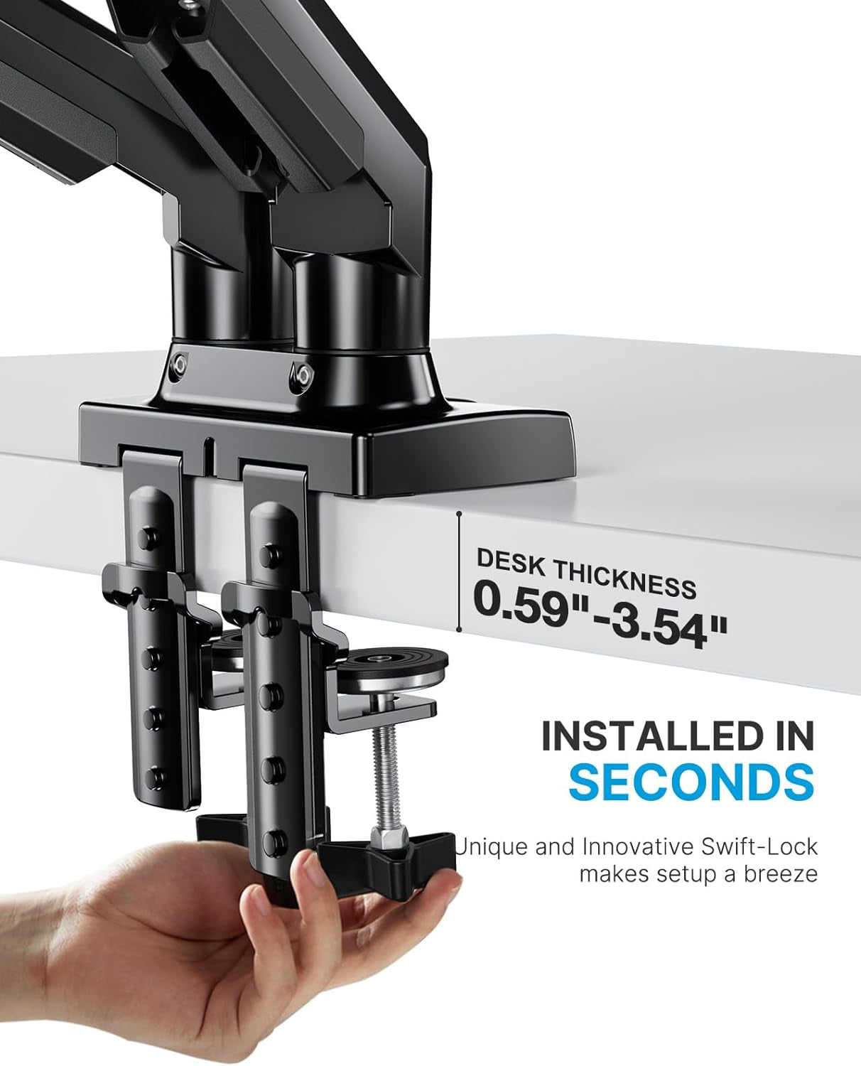 Dual Monitor Stand - Full Adjustable Monitor Desk Mount Swivel Vesa Bracket with C Clamp, Grommet Mounting Base for 13 to 32 Inch Computer Screens - Each Arm Holds 4.4 to 19.8Lbs-3