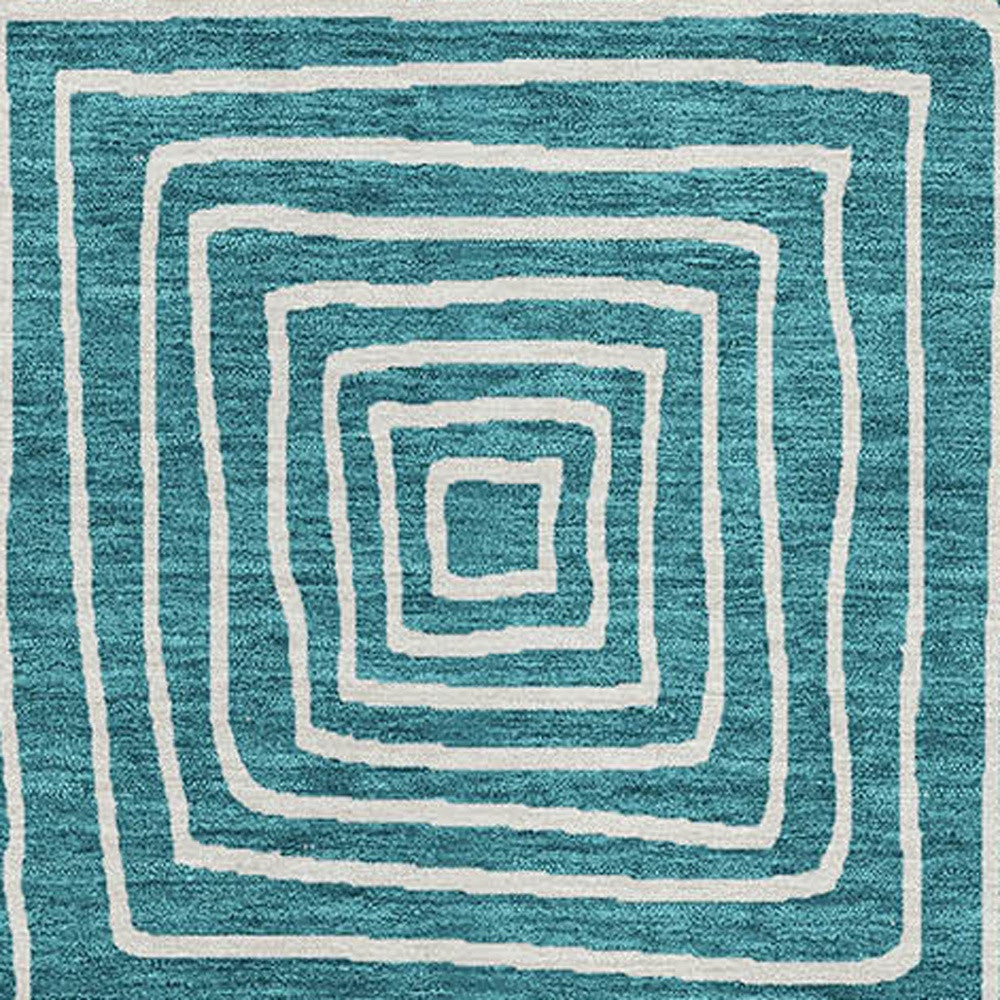 3' X 5' Teal Blue And Ivory Geometric Washable Indoor Outdoor Area Rug-6